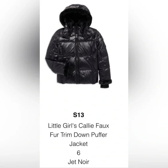 S13 little girls callie faux jacket with hood black size 6 - Picture 7 of 7